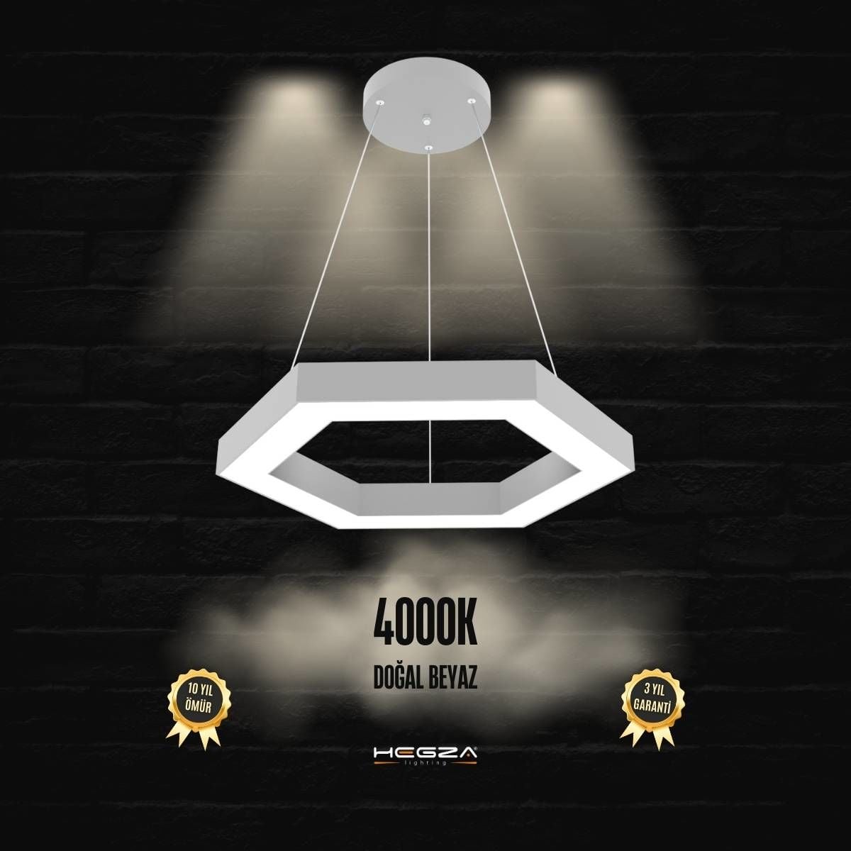 HEXAGON - Modern LED Avize Gri Kasa - 4000K - Gün Işığı