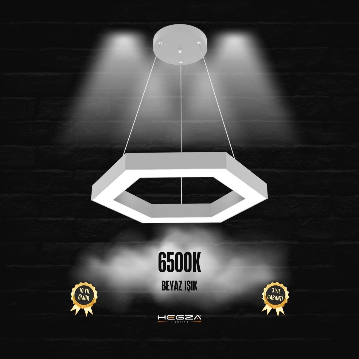 HEXAGON - Modern LED Avize Gri Kasa - 6500K - Beyaz Işık