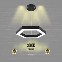 HEXAGON - Modern LED Avize Siyah Kasa - 3000K - Sarı Işık
