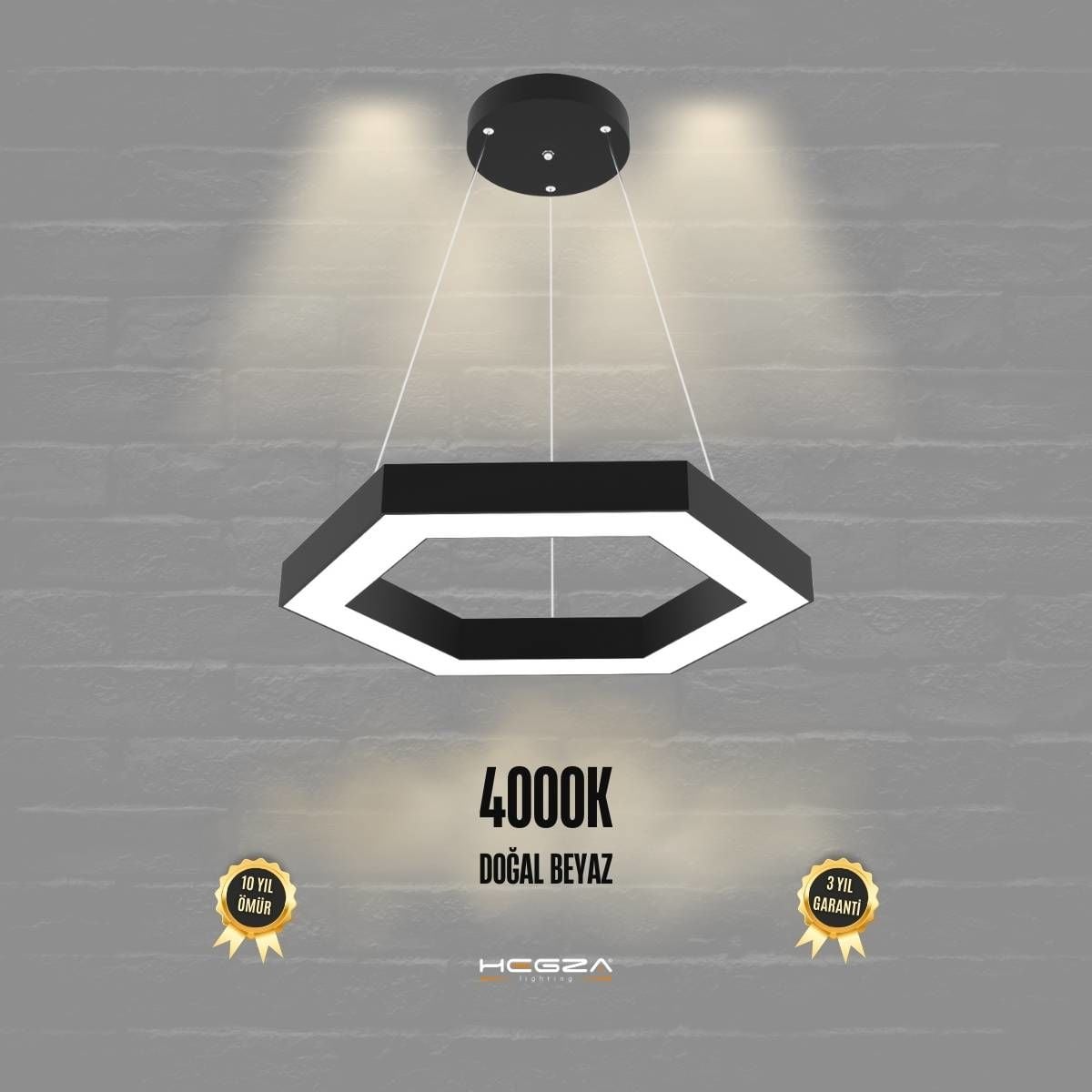 HEXAGON - Modern LED Avize Siyah Kasa - 4000K - Gün Işığı