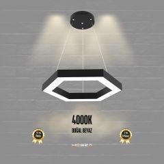 HEXAGON - Modern LED Avize Siyah Kasa - 4000K - Gün Işığı