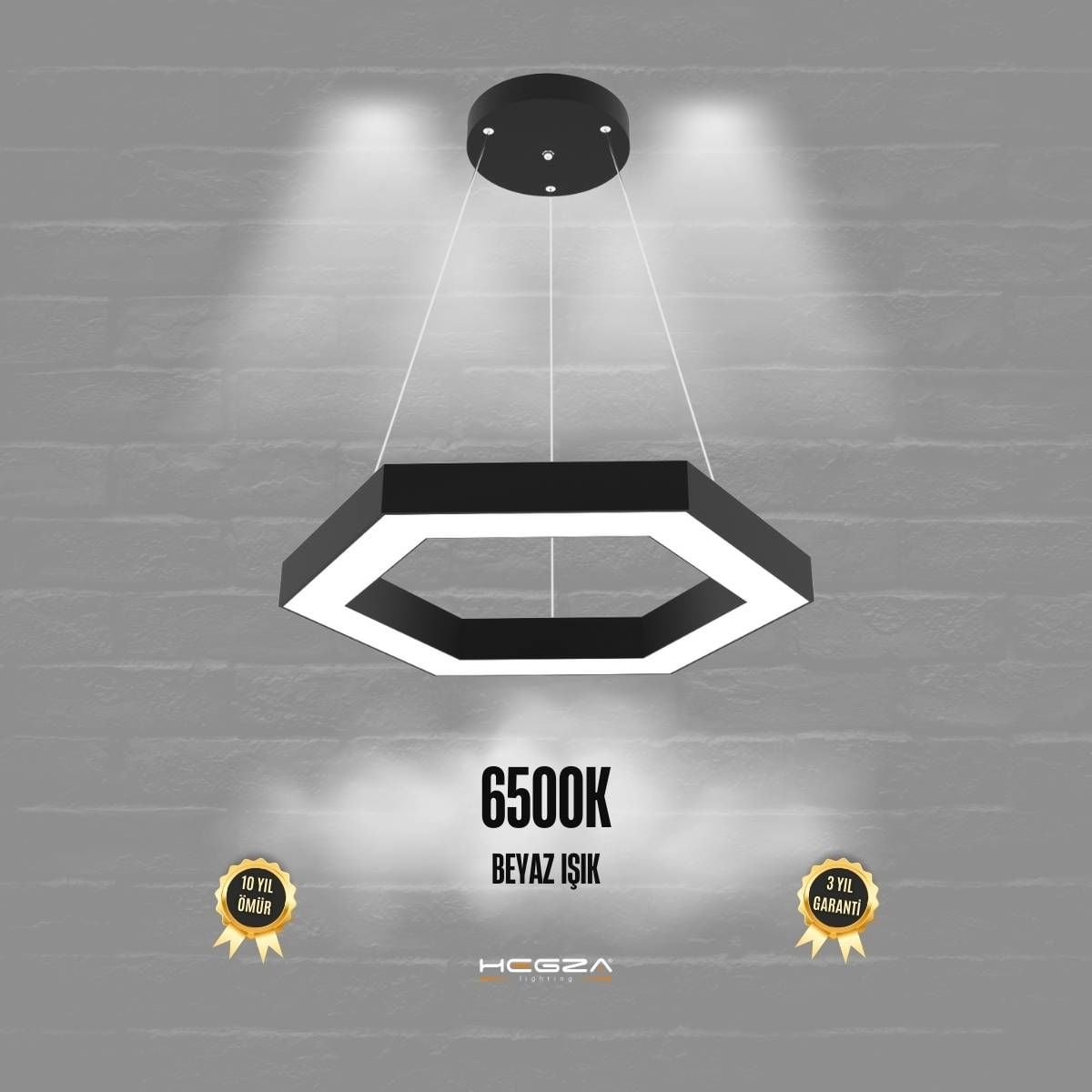 HEXAGON - Modern LED Avize Siyah Kasa - 6500K - Beyaz Işık