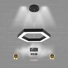 HEXAGON - Modern LED Avize Siyah Kasa - 6500K - Beyaz Işık
