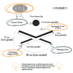 PAPILLON - Modern LED Avize Siyah Kasa - 6500K - Beyaz Işık