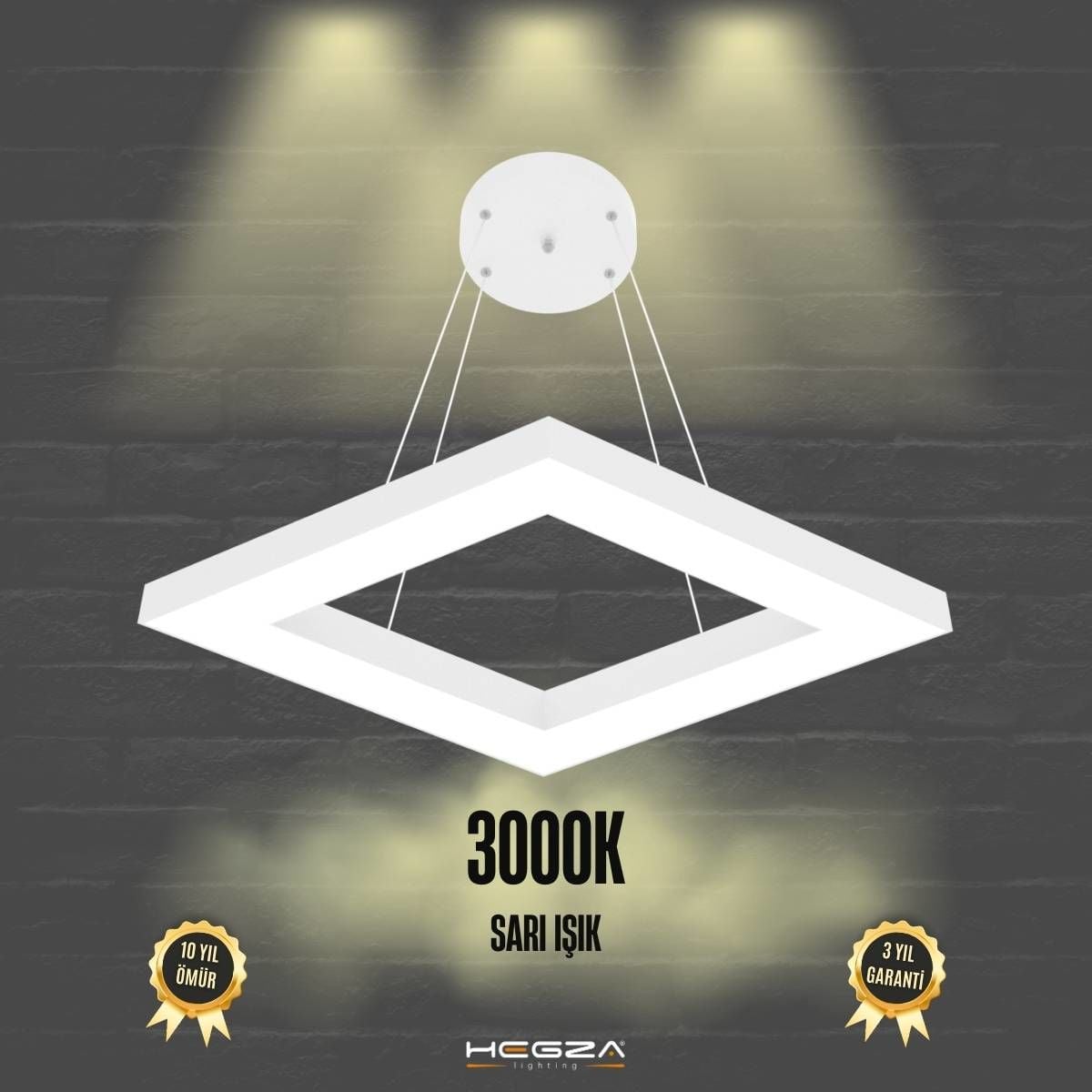 ROMBO - Modern LED Avize Beyaz Kasa - 3000K - Sarı Işık