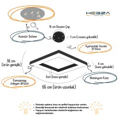 ROMBO - Modern LED Avize Beyaz Kasa - 3000K - Sarı Işık