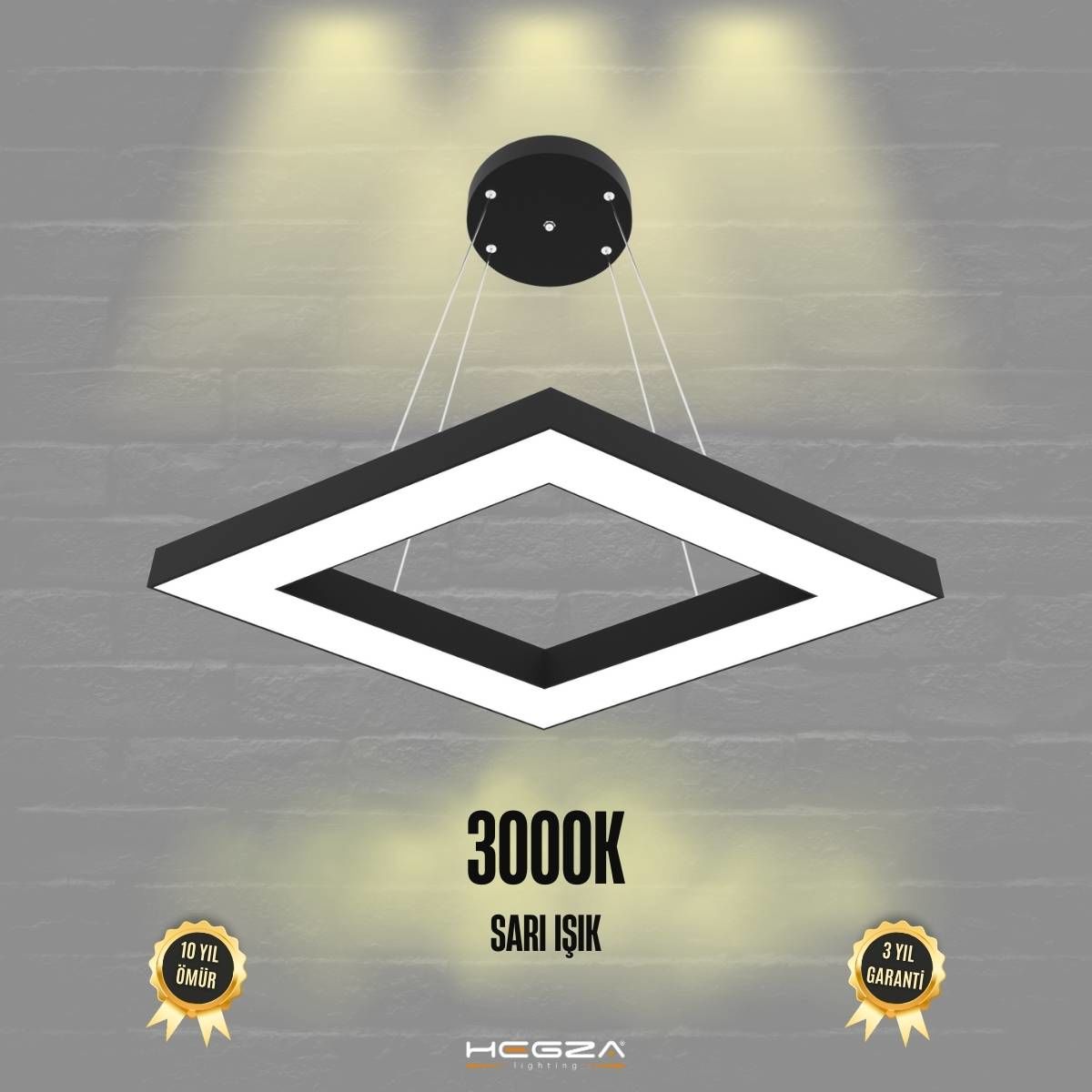 ROMBO - Modern LED Avize Siyah Kasa - 3000K - Sarı Işık