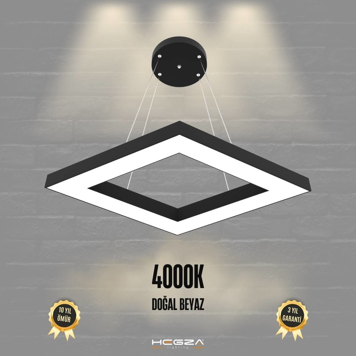 ROMBO - Modern LED Avize Siyah Kasa - 4000K - Gün Işığı