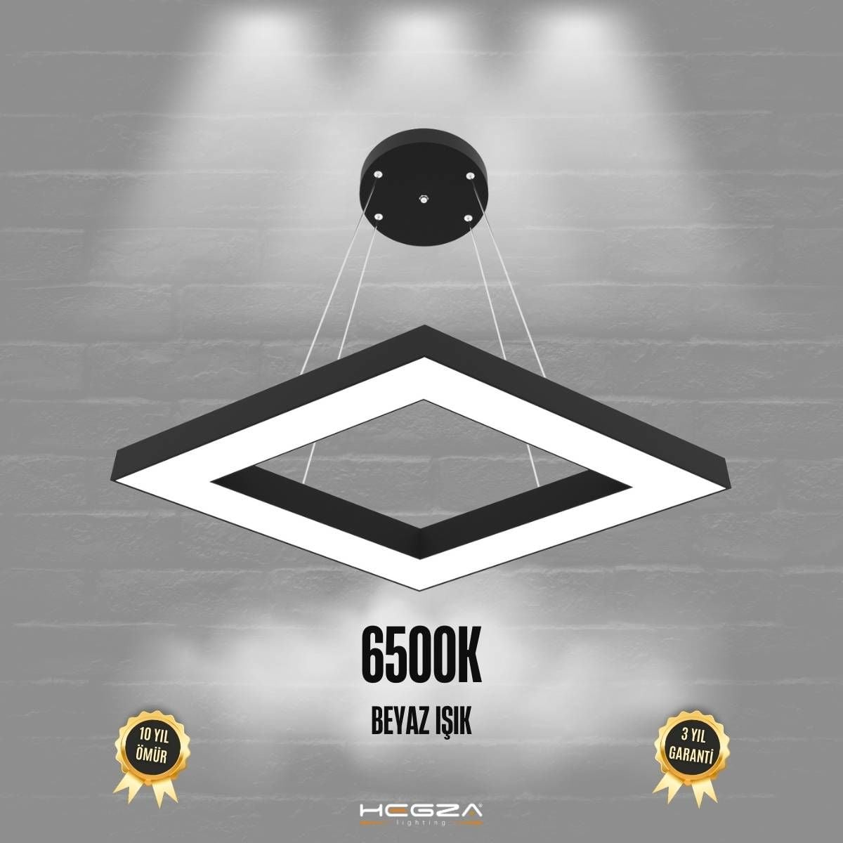 ROMBO - Modern LED Avize Siyah Kasa - 6500K - Beyaz Işık