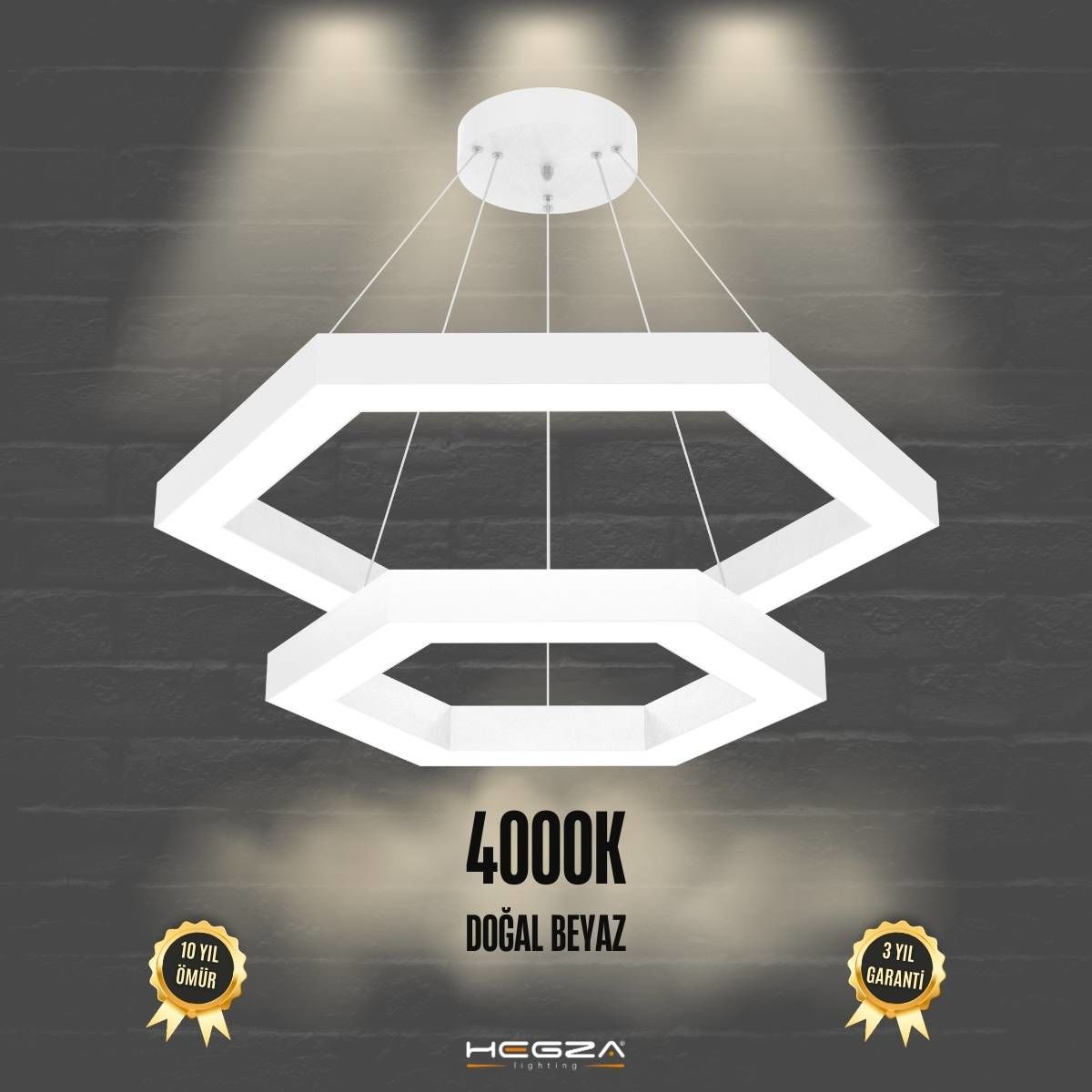 HEXAGON PIRAMIT - Modern LED Avize Beyaz Kasa - 4000K - Gün Işığı
