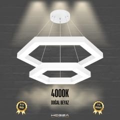 HEXAGON PIRAMIT - Modern LED Avize Beyaz Kasa - 4000K - Gün Işığı