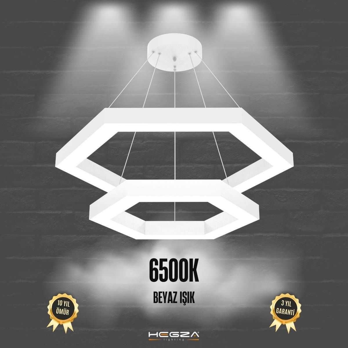 HEXAGON PIRAMIT - Modern LED Avize Beyaz Kasa - 6500K - Beyaz Işık