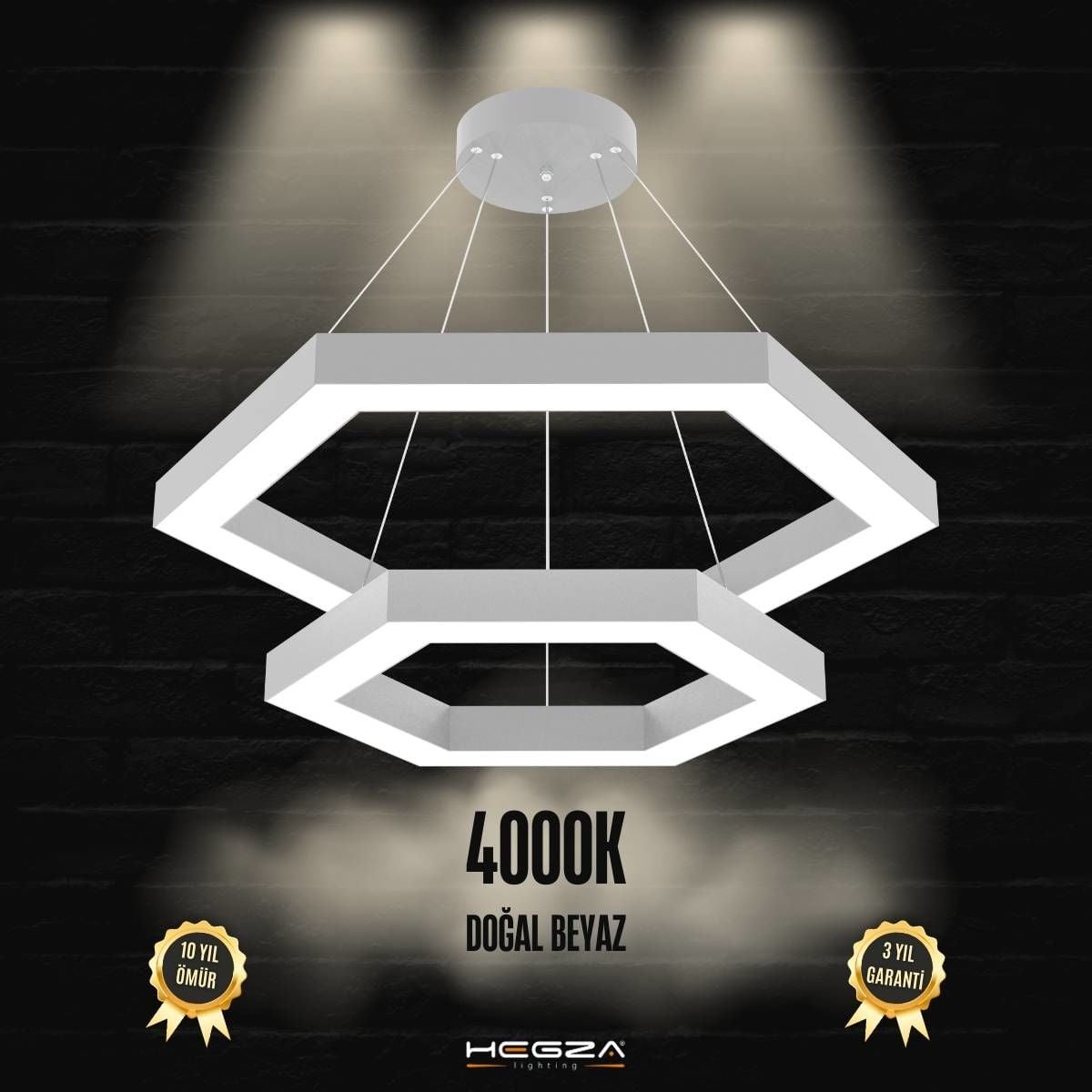 HEXAGON PIRAMIT - Modern LED Avize Gri Kasa - 4000K - Gün Işığı