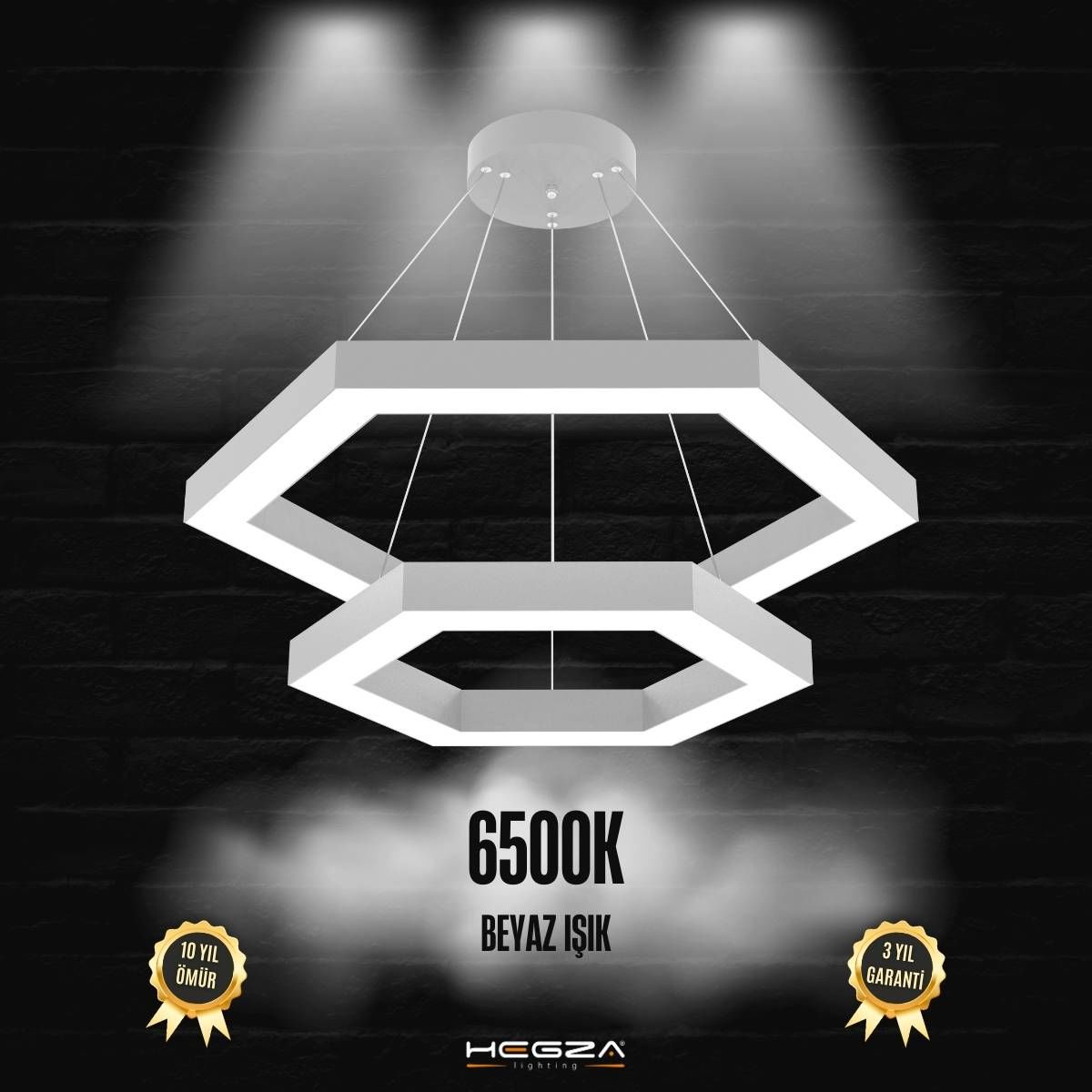 HEXAGON PIRAMIT - Modern LED Avize Gri Kasa - 6500K - Beyaz Işık
