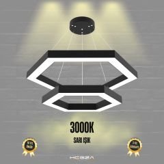 HEXAGON PIRAMIT - Modern LED Avize Siyah Kasa - 3000K - Sarı Işık