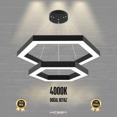HEXAGON PIRAMIT - Modern LED Avize Siyah Kasa - 4000K - Gün Işığı