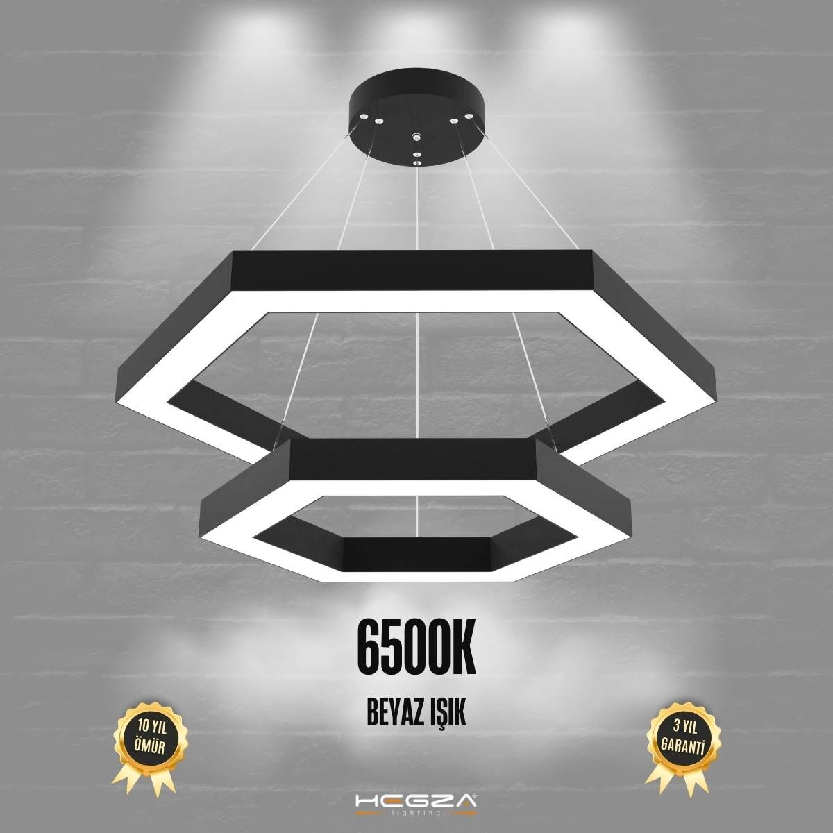 HEXAGON PIRAMIT - Modern LED Avize Siyah Kasa - 6500K - Beyaz Işık