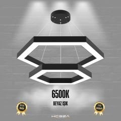 HEXAGON PIRAMIT - Modern LED Avize Siyah Kasa - 6500K - Beyaz Işık