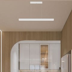 LINEER - Modern LED Avize 100 cm - Beyaz Kasa - 6500K - Beyaz Işık