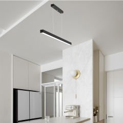 LINEER - Modern LED Avize 100 cm - Siyah Kasa - 3000K - Sarı Işık