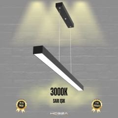 LINEER - Modern LED Avize 120 cm - Siyah Kasa - 3000K - Sarı Işık
