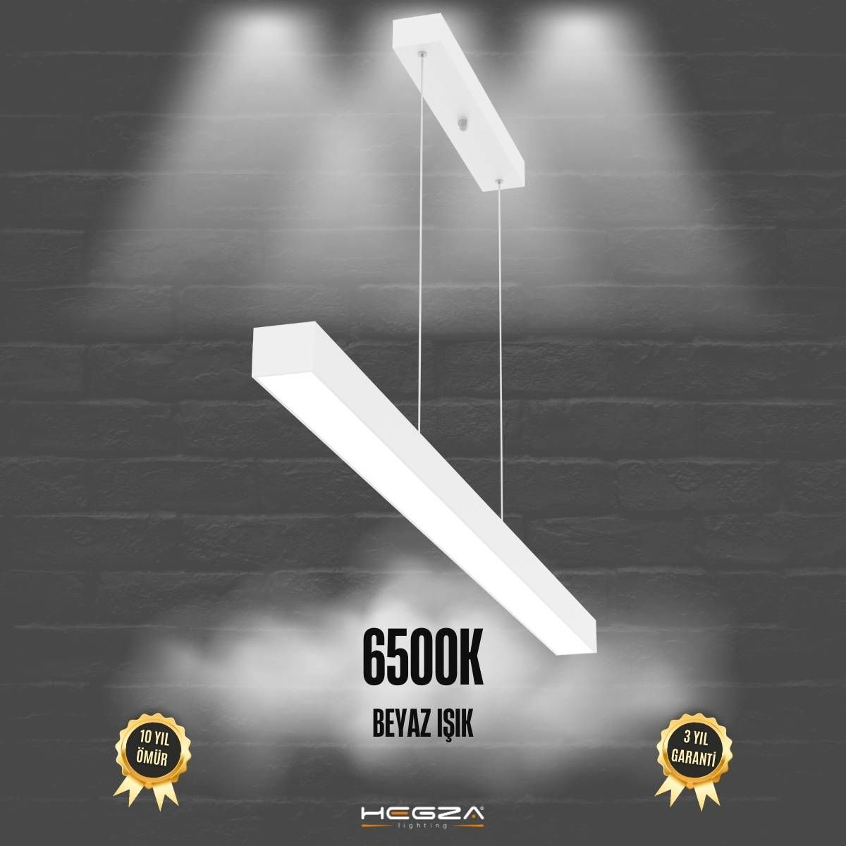 LINEER - Modern LED Avize 200 cm - Beyaz Kasa - 6500K - Beyaz Işık