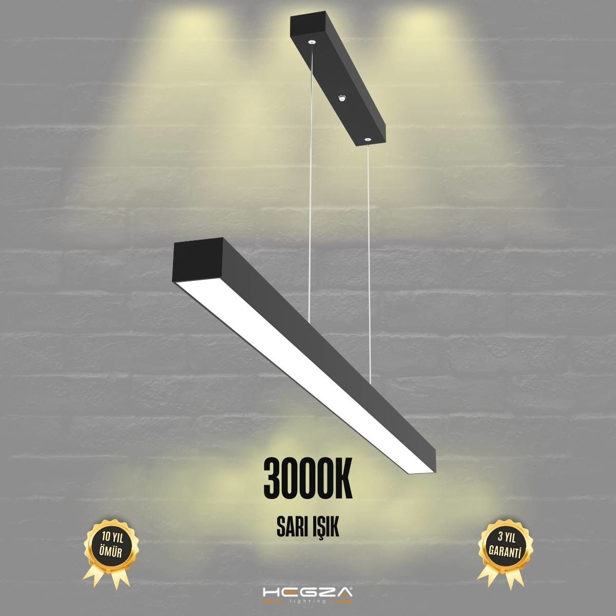 LINEER - Modern LED Avize 200 cm - Siyah Kasa - 3000K - Sarı Işık