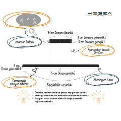 LINEER - Modern LED Avize 80 cm - Siyah Kasa - 3000K - Sarı Işık