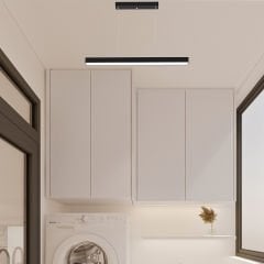 LINEER - Modern LED Avize 80 cm - Siyah Kasa - 3000K - Sarı Işık