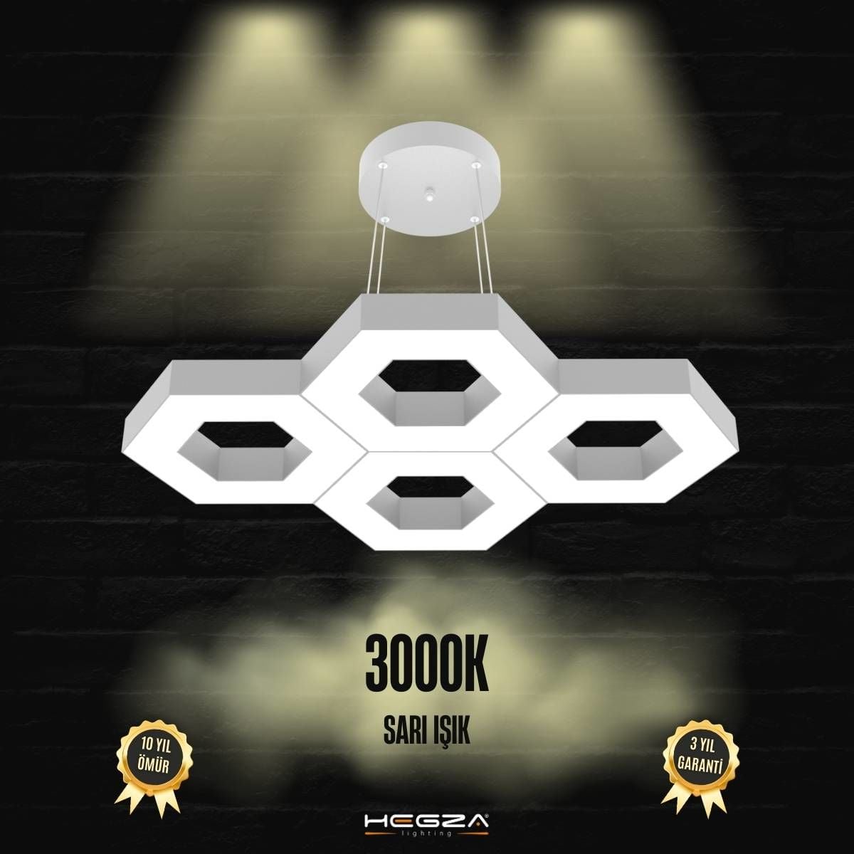 STELLA - Modern LED Avize Gri Kasa - 3000K - Sarı Işık