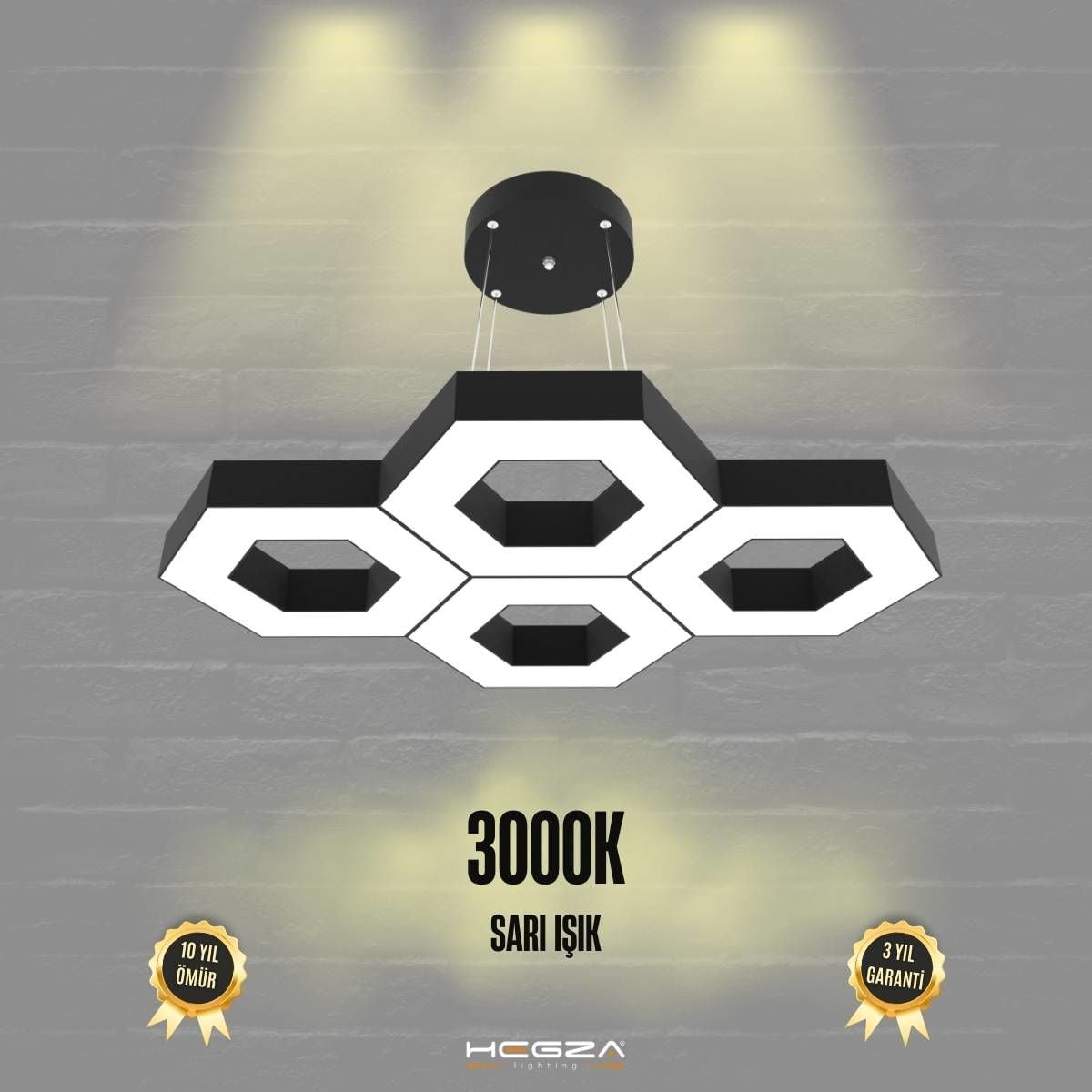 STELLA - Modern LED Avize Siyah Kasa - 3000K - Sarı Işık