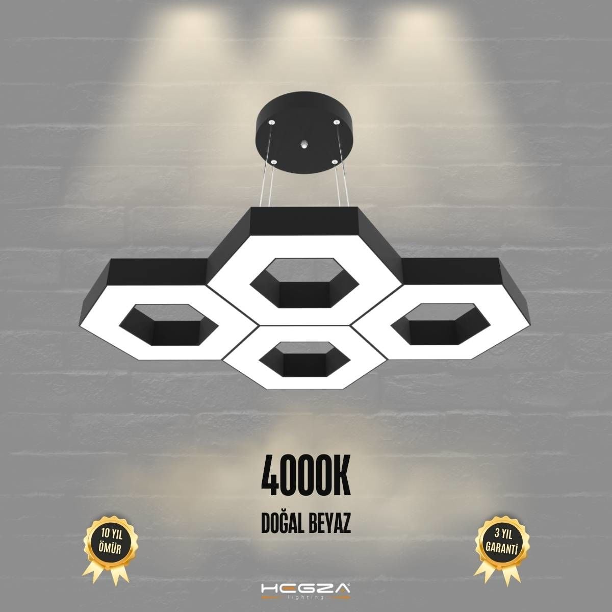 STELLA - Modern LED Avize Siyah Kasa - 4000K - Gün Işığı