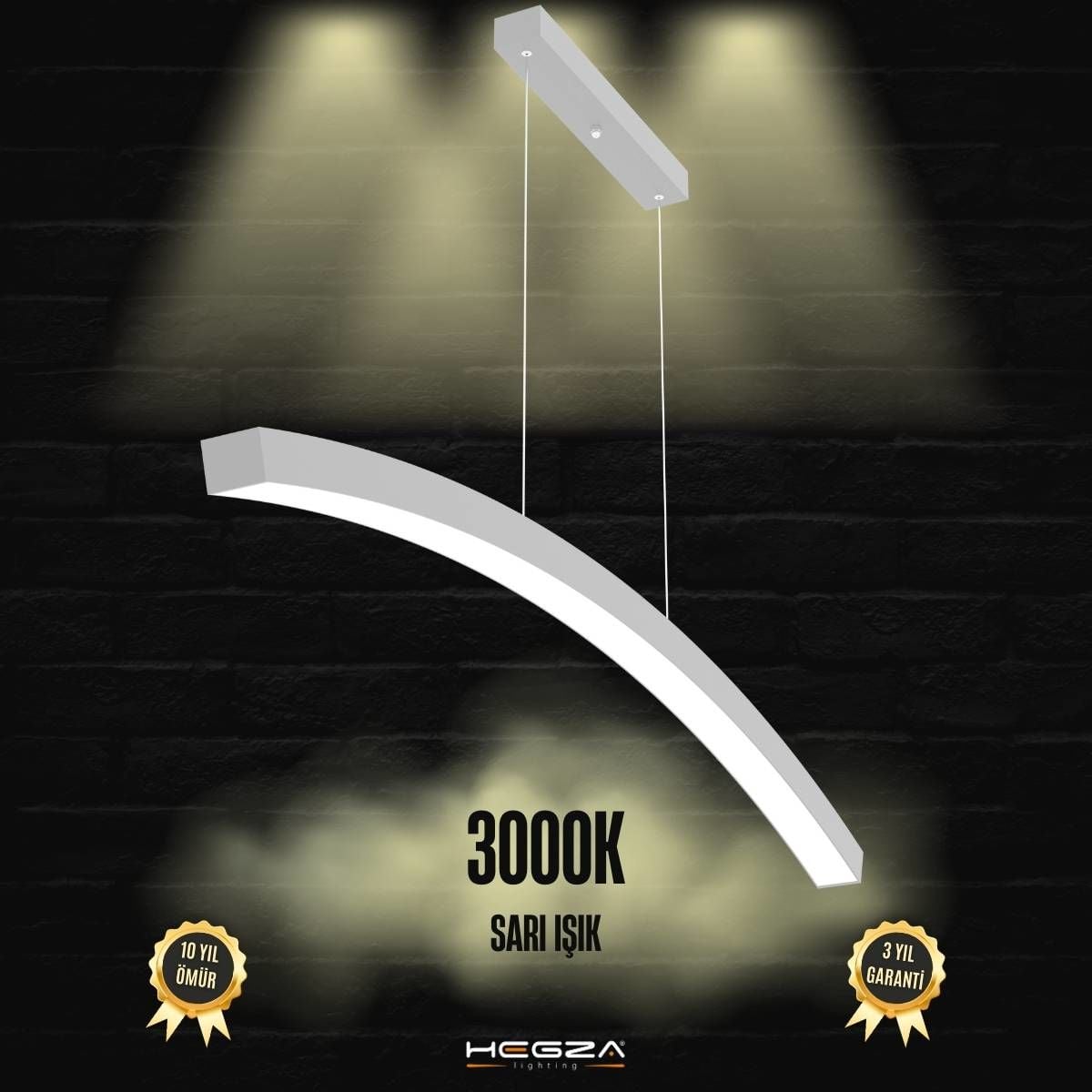 LUNA - Modern LED Avize Gri Kasa - 3000K - Sarı Işık