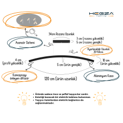 LUNA - Modern LED Avize Siyah Kasa - 3000K - Sarı Işık