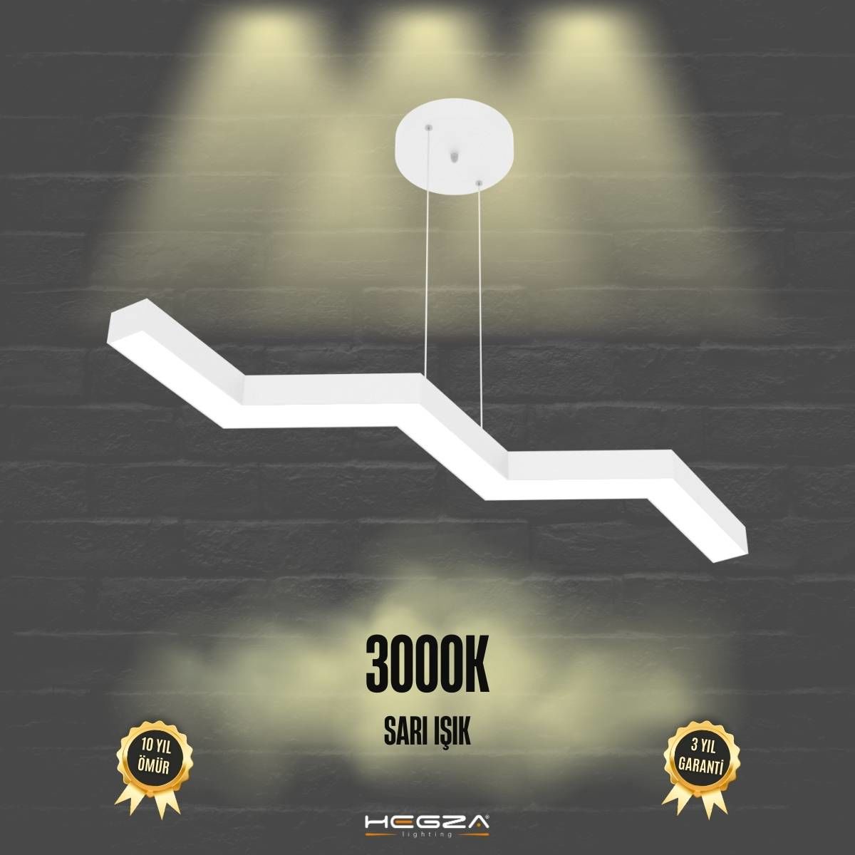 SEGA - Modern LED Avize Beyaz Kasa - 3000K - Sarı Işık