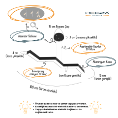 SEGA - Modern LED Avize Beyaz Kasa - 3000K - Sarı Işık