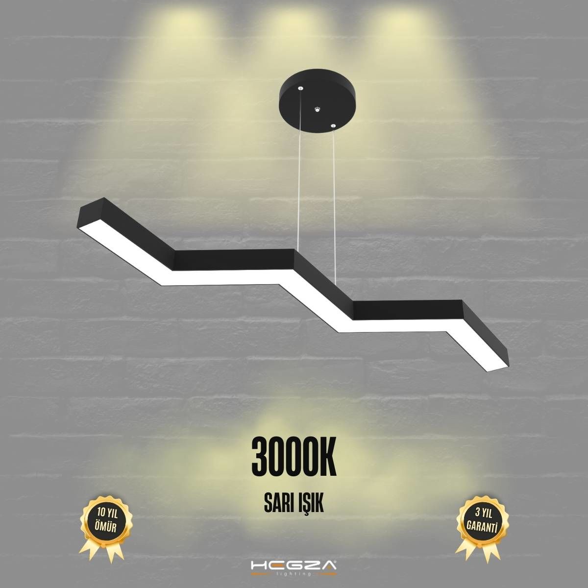 SEGA - Modern LED Avize Siyah Kasa - 3000K - Sarı Işık