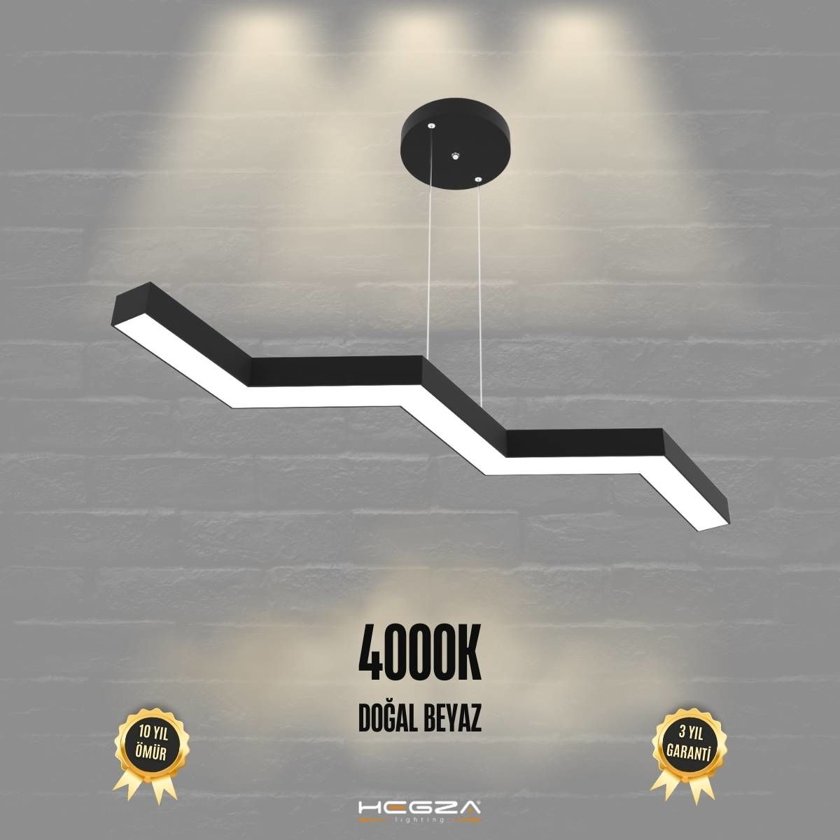 SEGA - Modern LED Avize Siyah Kasa - 4000K - Gün Işığı