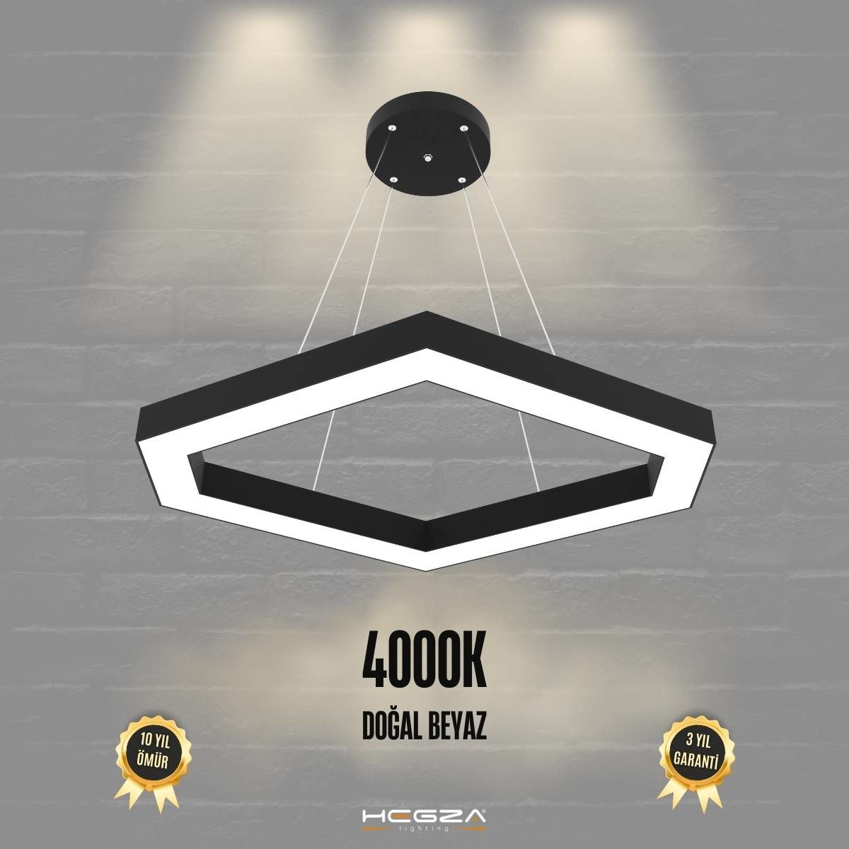 COMETA - Modern LED Avize Siyah Kasa - 4000K - Gün Işığı