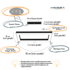 MESITA - Modern LED Avize Gri Kasa - 6500K - Beyaz Işık