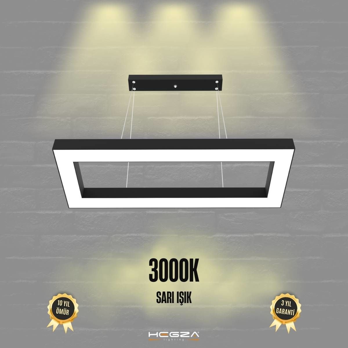 MESITA - Modern LED Avize Siyah Kasa - 3000K - Sarı Işık