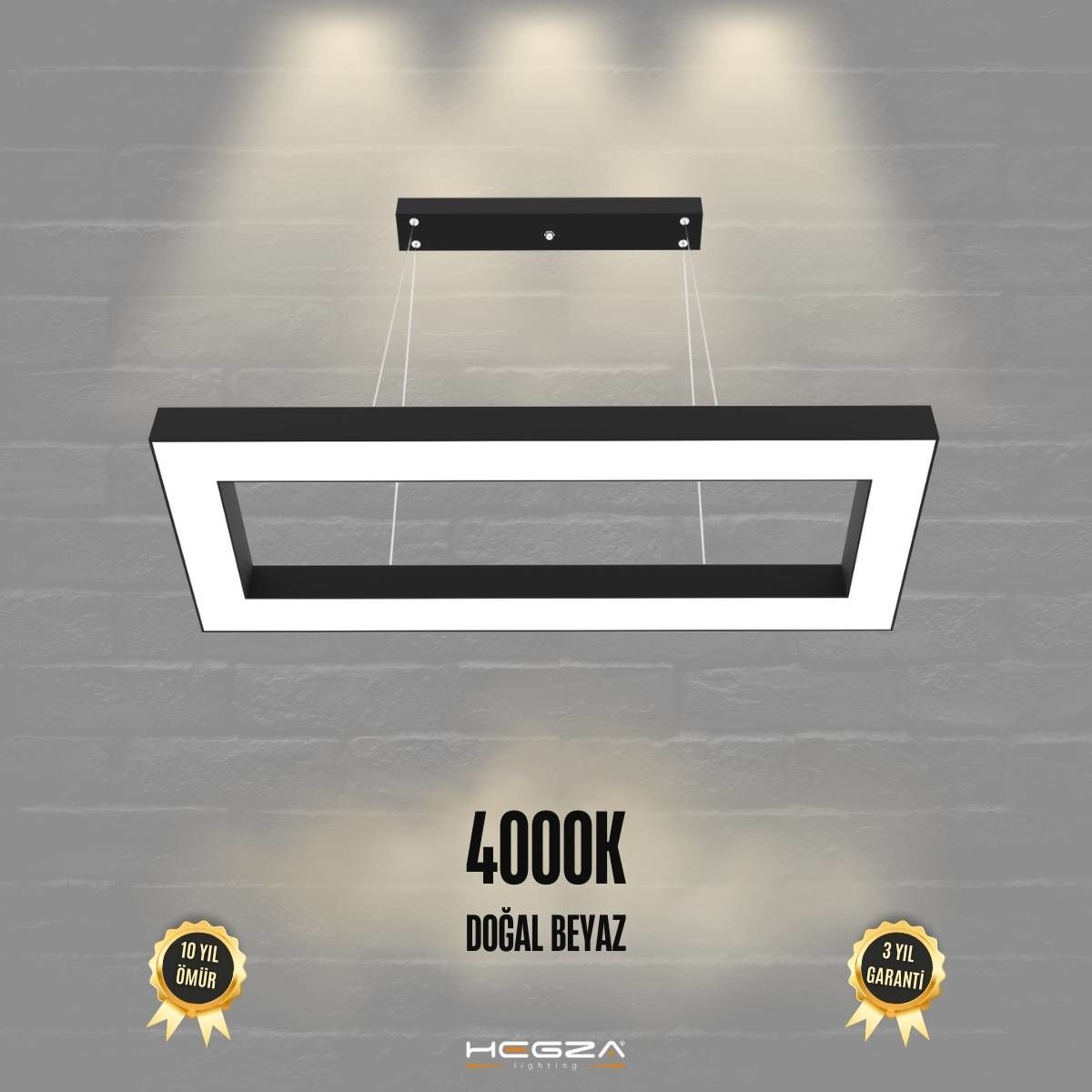MESITA - Modern LED Avize Siyah Kasa - 4000K - Gün Işığı