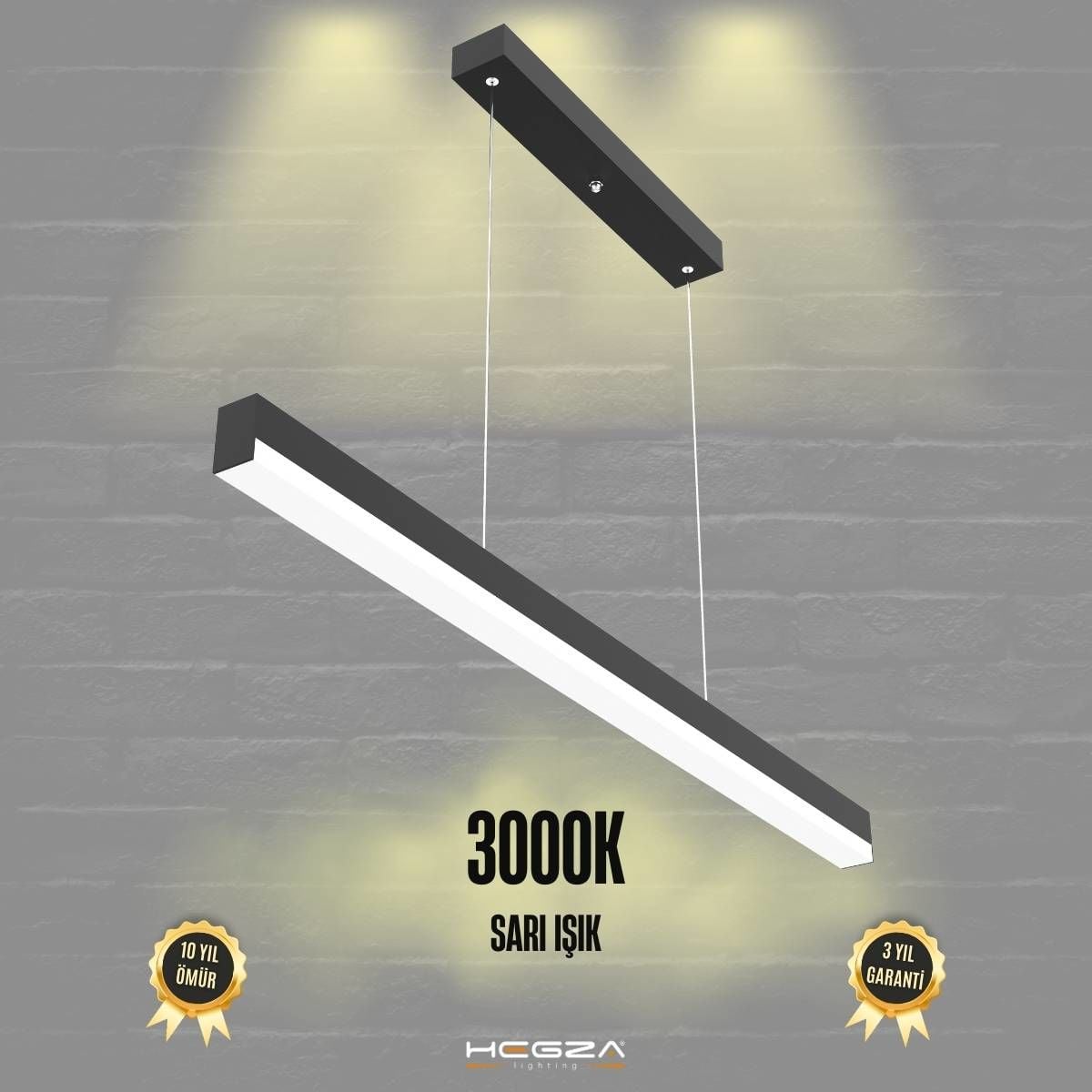 MAGRO - Modern LED Avize 120 cm - Siyah Kasa - 3000K - Sarı Işık