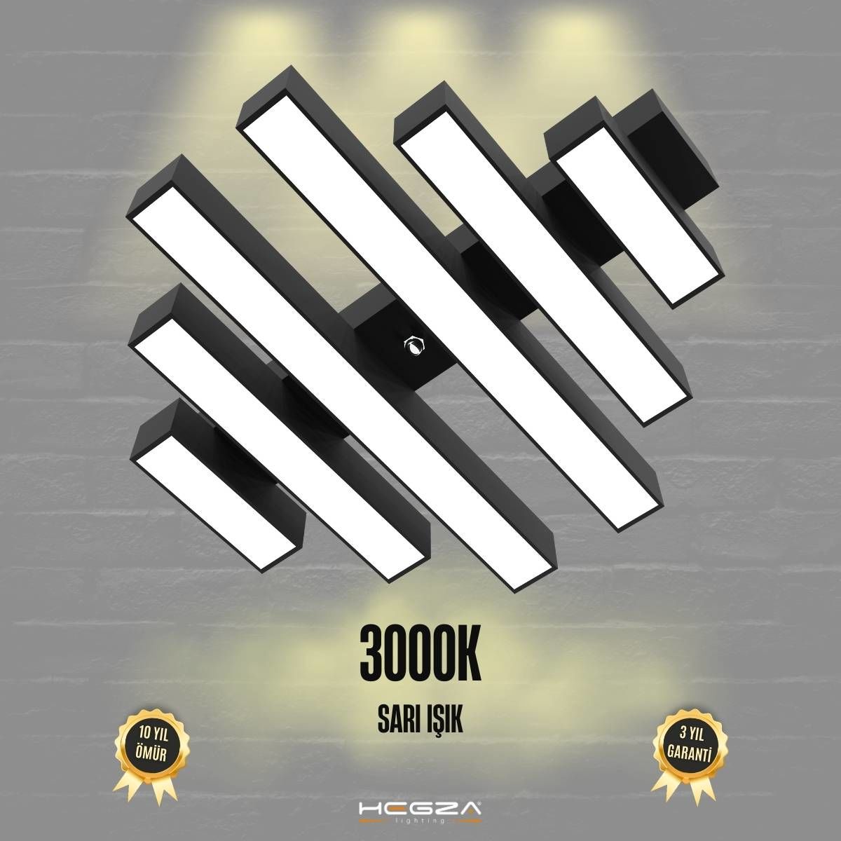 PARRILLA - Plafonyer LED Avize Siyah Kasa - 3000K - Sarı Işık