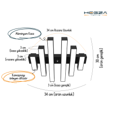 PARRILLA - Plafonyer LED Avize Siyah Kasa - 6500K - Beyaz Işık