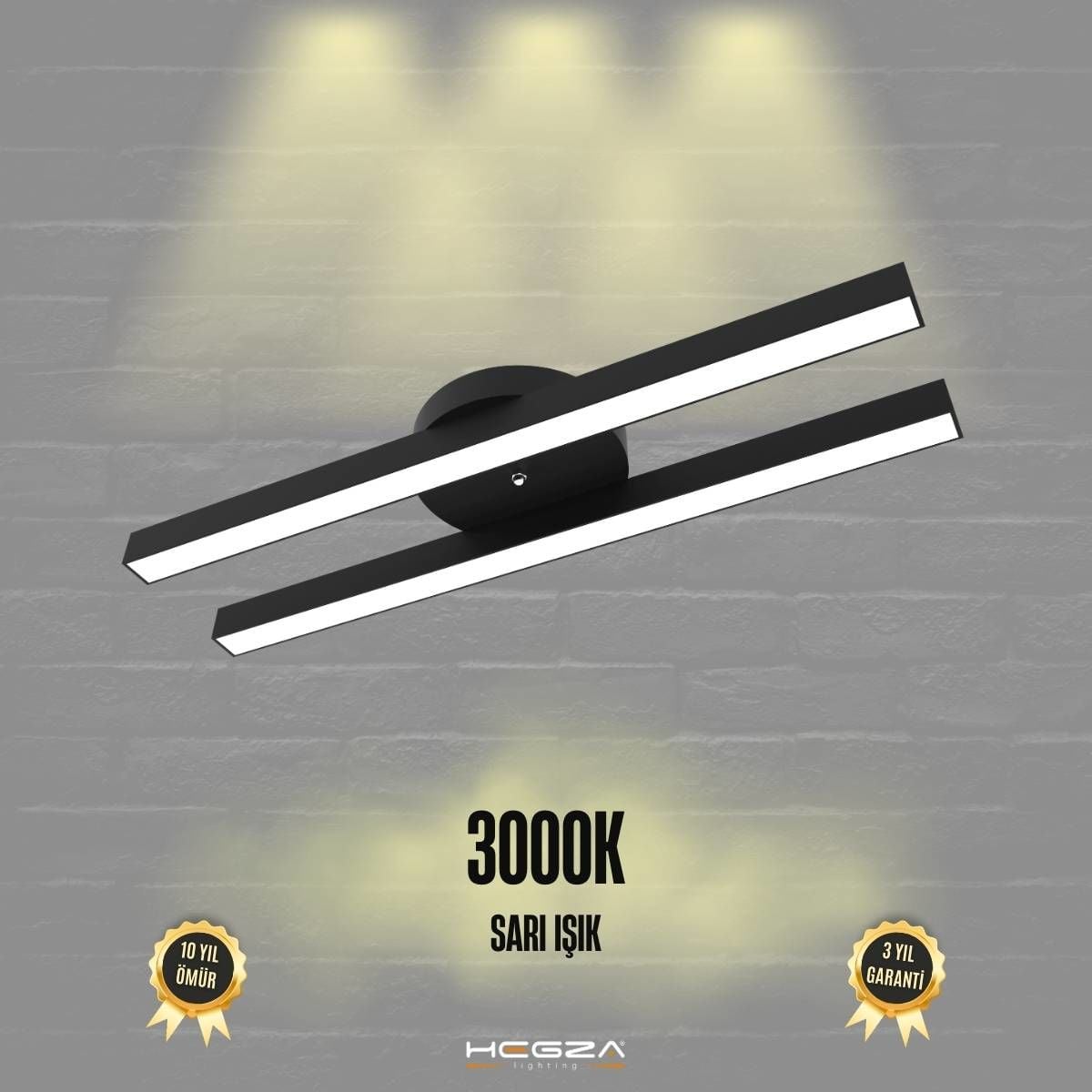 MELLIZO - Plafonyer LED Avize Siyah Kasa - 3000K - Sarı Işık