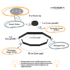 OCTAGON - Modern LED Avize Beyaz Kasa - 3000K - Sarı Işık