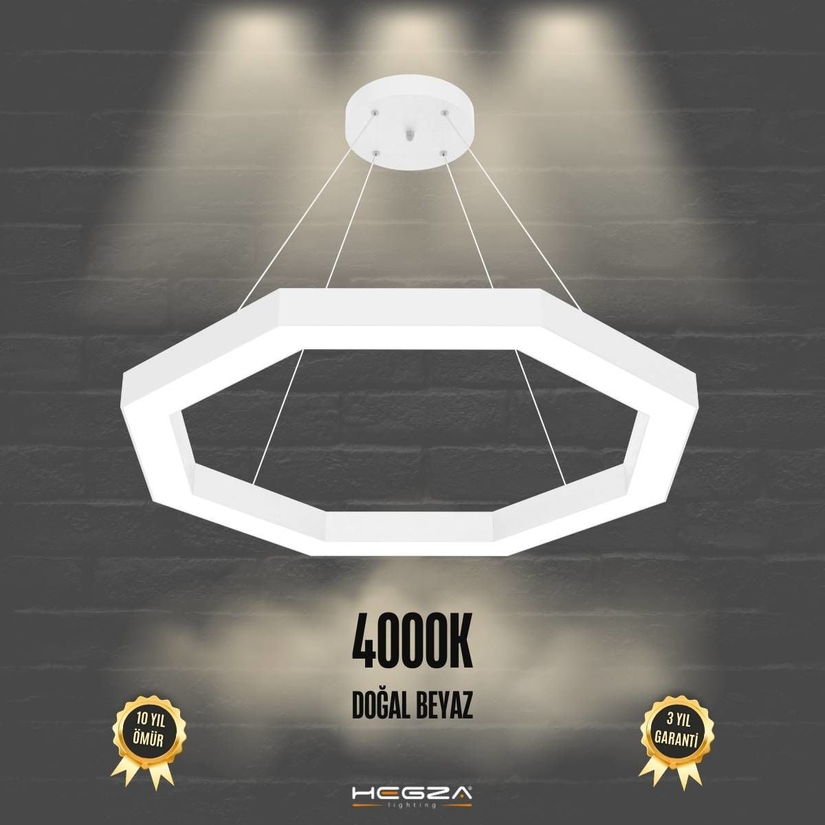 OCTAGON - Modern LED Avize Beyaz Kasa - 4000K - Gün Işığı