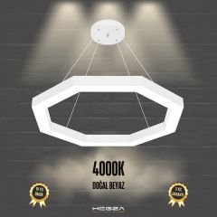 OCTAGON - Modern LED Avize Beyaz Kasa - 4000K - Gün Işığı