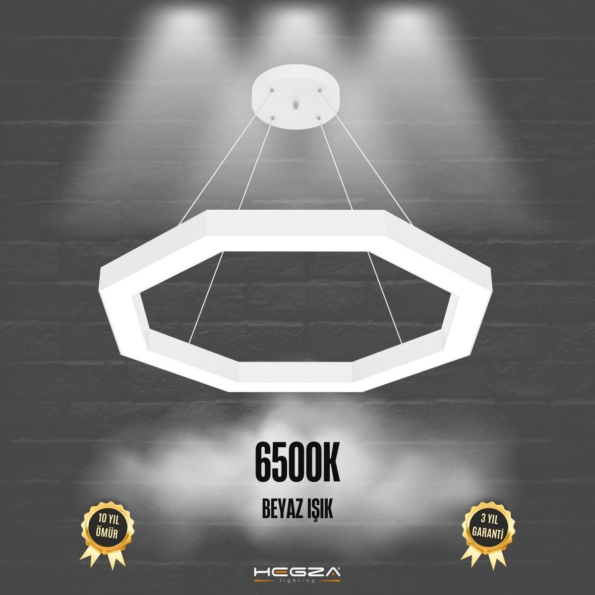 OCTAGON - Modern LED Avize Beyaz Kasa - 6500K - Beyaz Işık